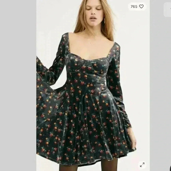 Free People Regina Floral Velvet Bustier Mini Dres - Picture 1 of 3